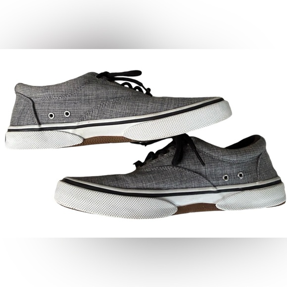 Men’s Sperry Gray Top Siders Low Top Lace Up Canvas Sneaker Deck Shoes Size 9W - Picture 5 of 9